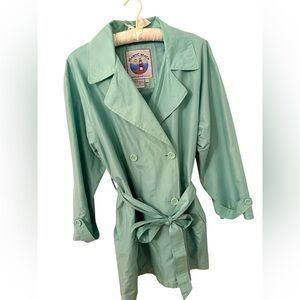 Vintage Atlantic Beach 100% Silk Trench Coat Mint Green M